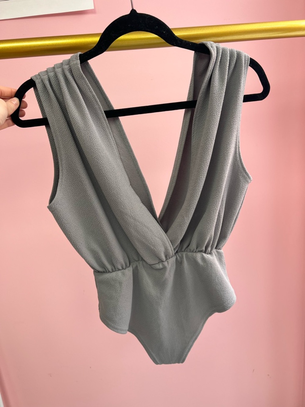 Boohoo Dusty Gray Sleeveless Plunging V-Neck Bodysuit